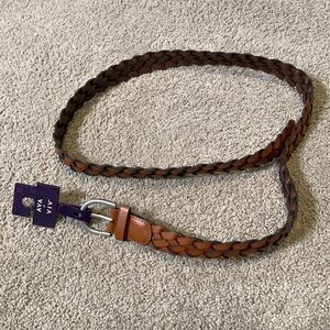 Women’s Brown Braided Belt with Silver Buckle Size XL NWT